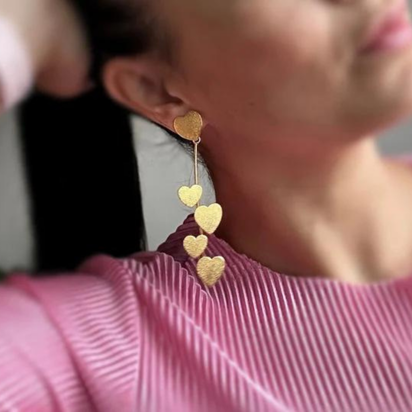 Long earrings with three heart design - Saida Fashion