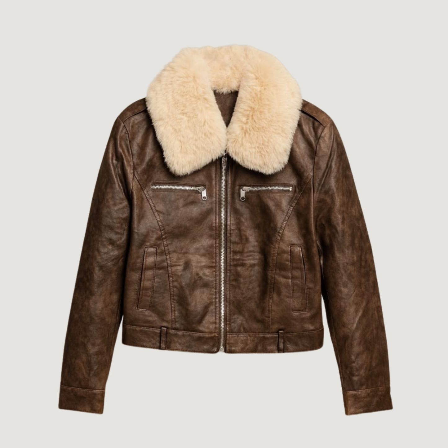 Faux Leather Cropped Fur Trim