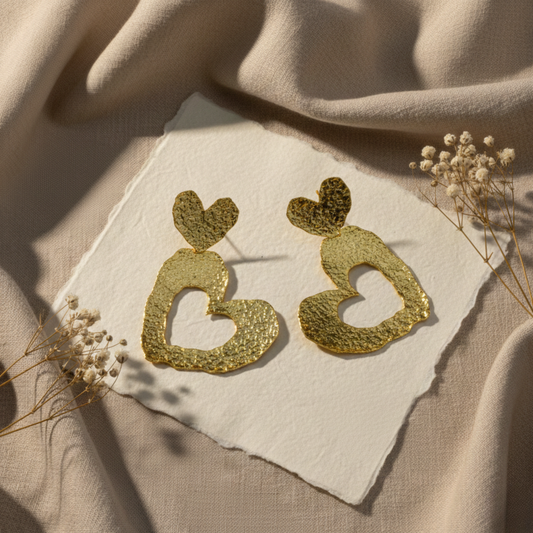 Heart Earrings with Hammered Texture