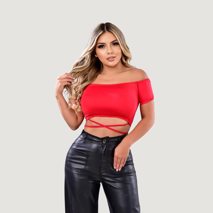 Off-Shoulder Cropped Tee - Short Sleeves..