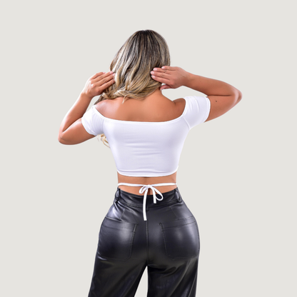 Off-Shoulder Cropped Tee - Short Sleeves..