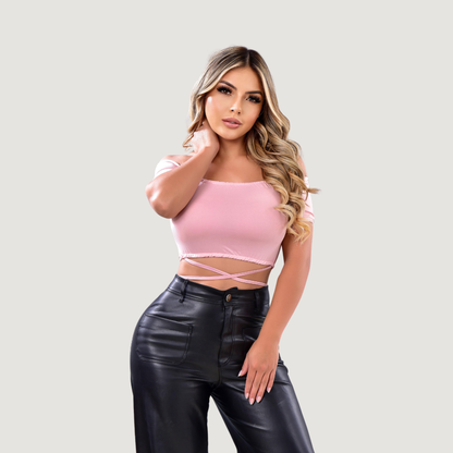 Off-Shoulder Cropped Tee - Short Sleeves..