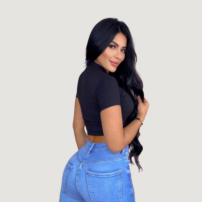 Comfortable Polo Ribbed Top - Saida Fashion 