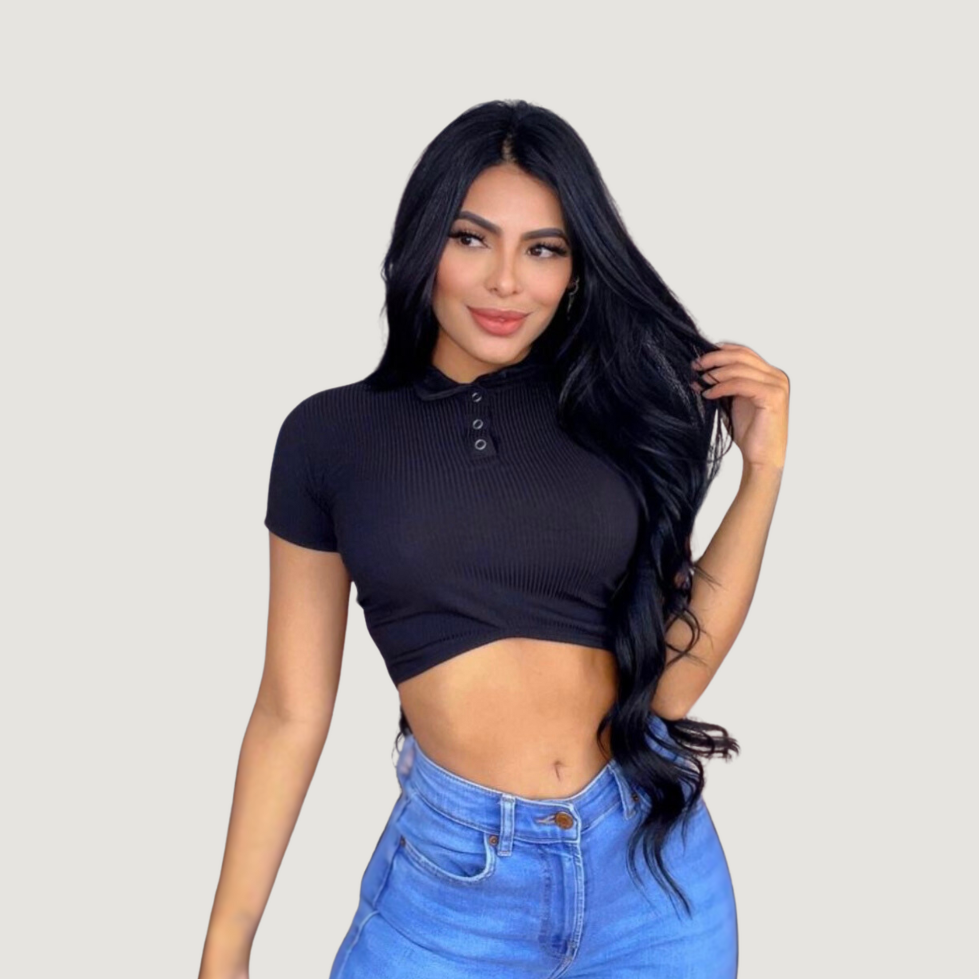 Comfortable Polo Ribbed Top - Saida Fashion 