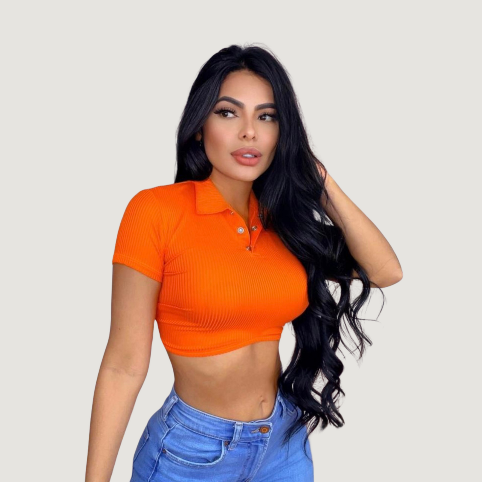 Comfortable Polo Ribbed Top - Saida Fashion 