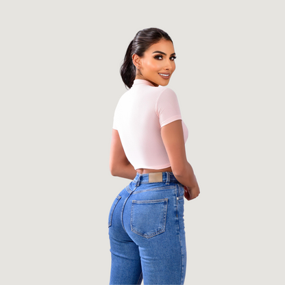 Comfortable Polo Ribbed Top - Saida Fashion 