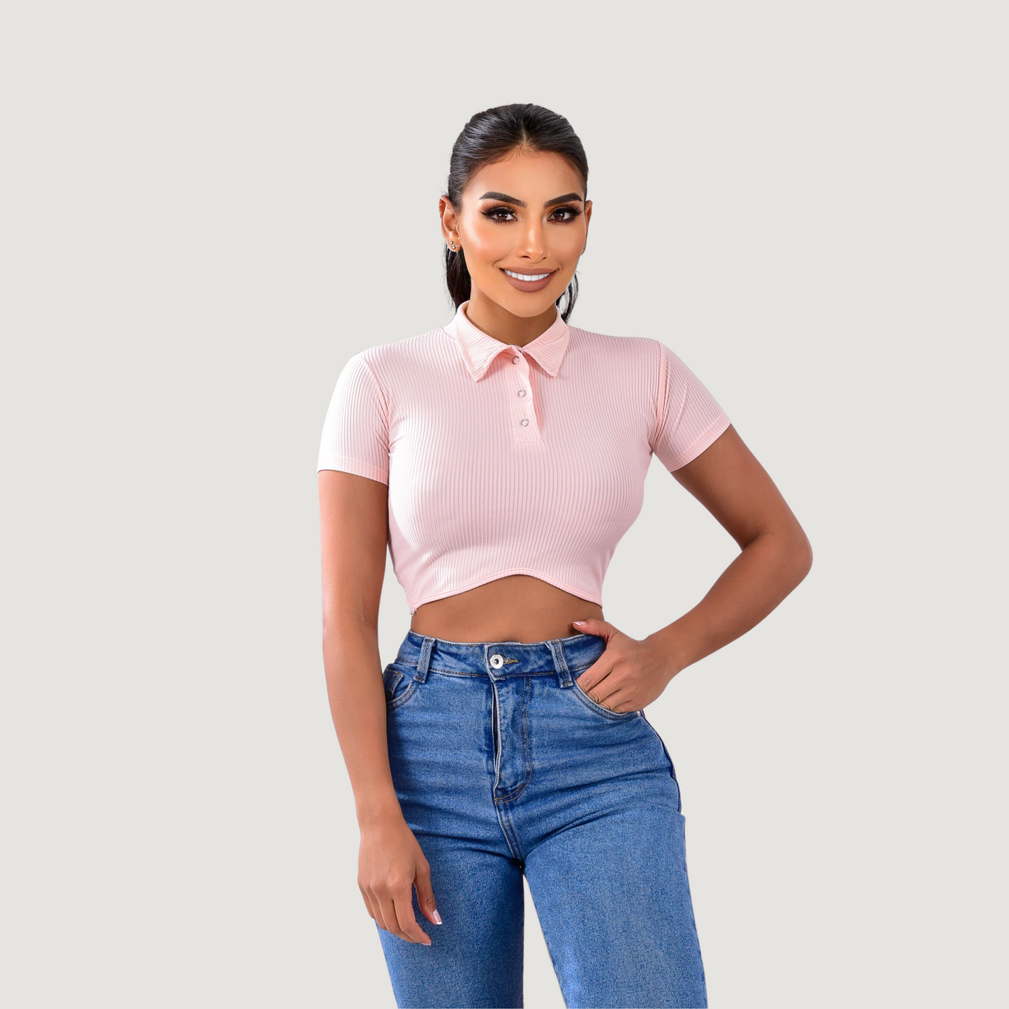 Comfortable Polo Ribbed Top - Saida Fashion 