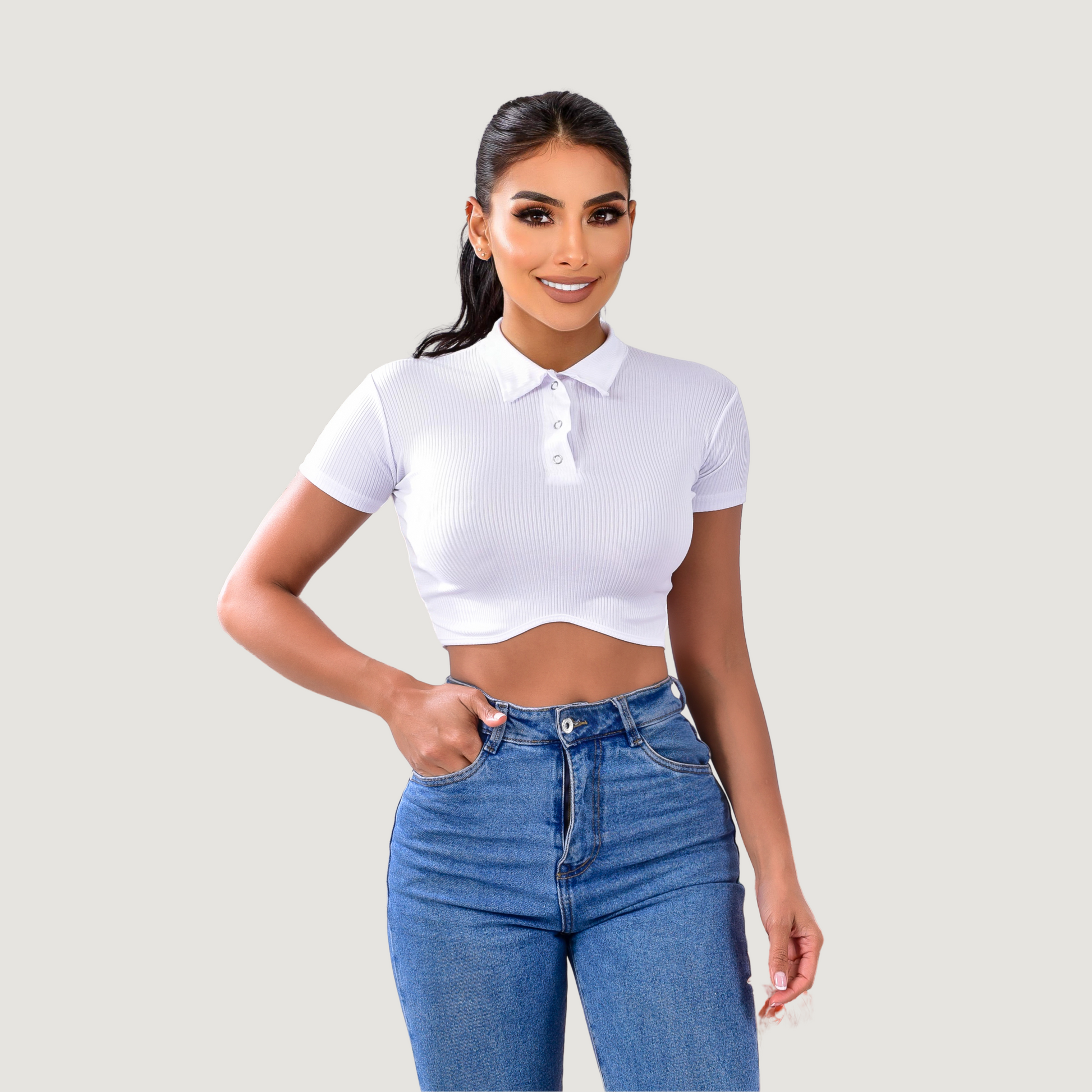 Comfortable Polo Ribbed Top - Saida Fashion 