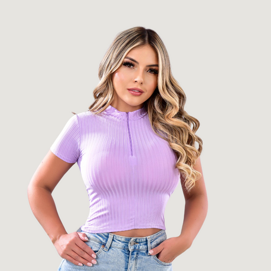 Workout Tops - Mock Neck - Front Zipper