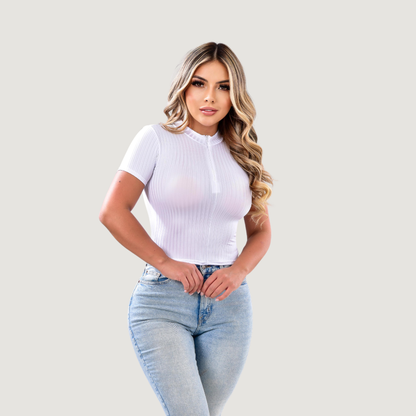 Workout Tops - Mock Neck - Front Zipper