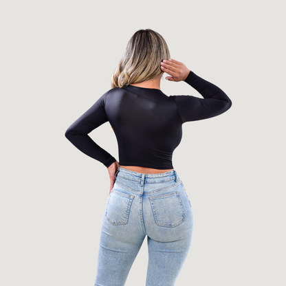 Long Sleeve Crop Top - Open Neckline