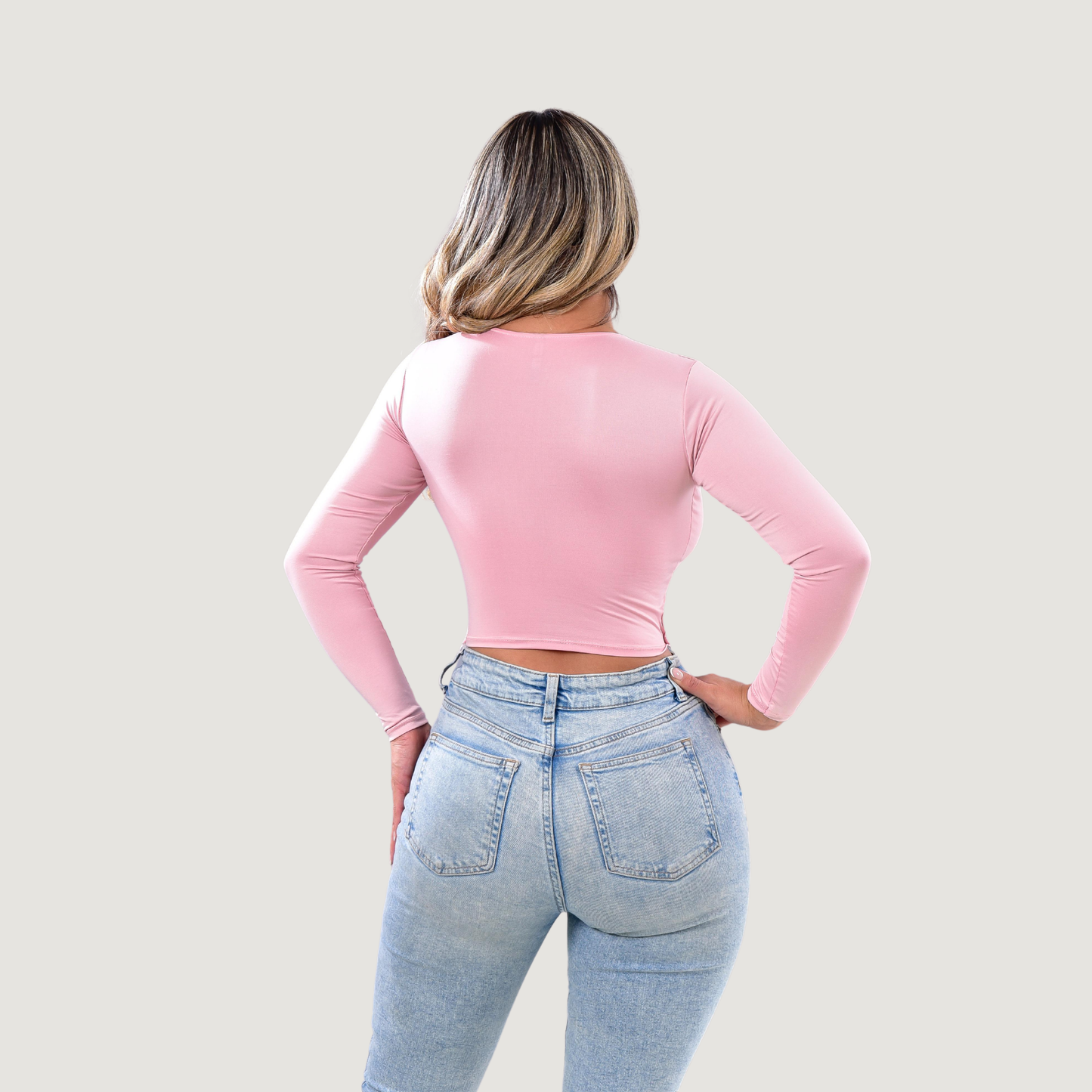 Long Sleeve Crop Top - Open Neckline