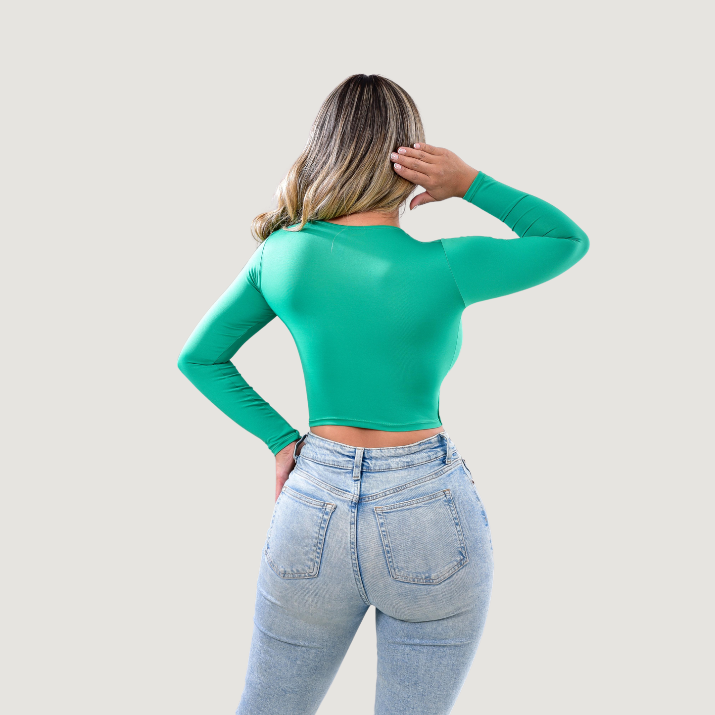 Long Sleeve Crop Top - Open Neckline