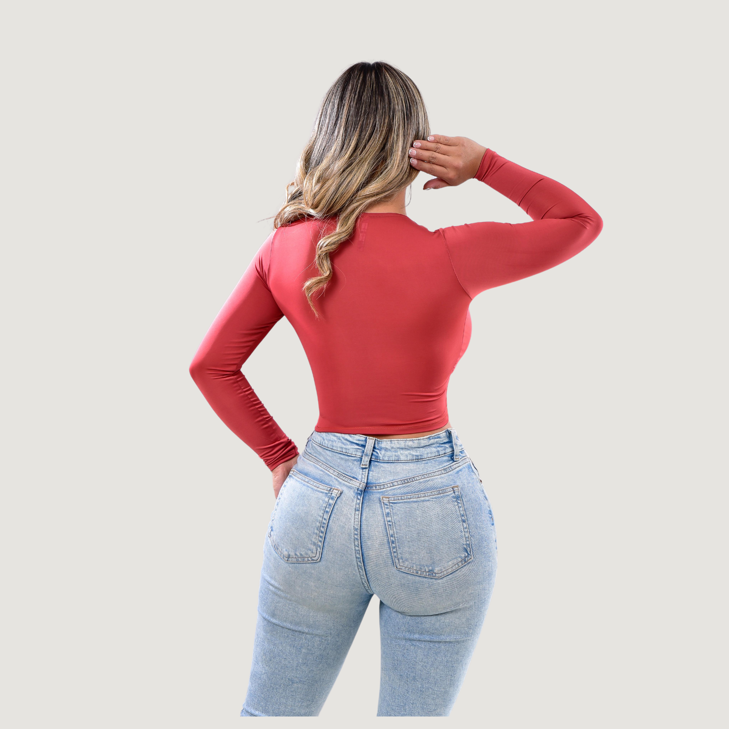 Long Sleeve Crop Top - Open Neckline