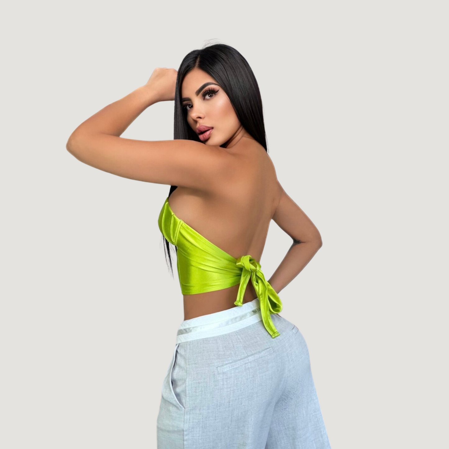 Corset top with glossy spandex fabric - Saida Fashion 