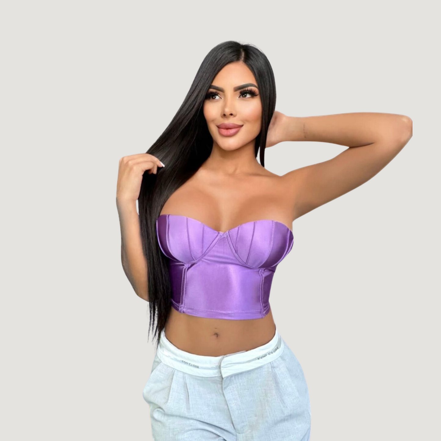 Corset top with glossy spandex fabric - Saida Fashion 