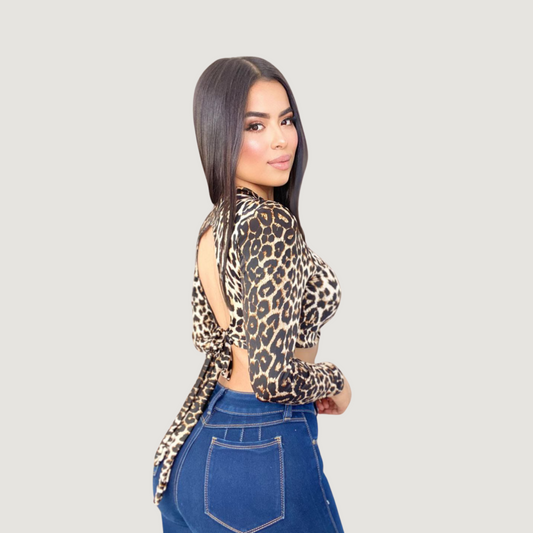 Ribbed Backless Long Sleeve Top