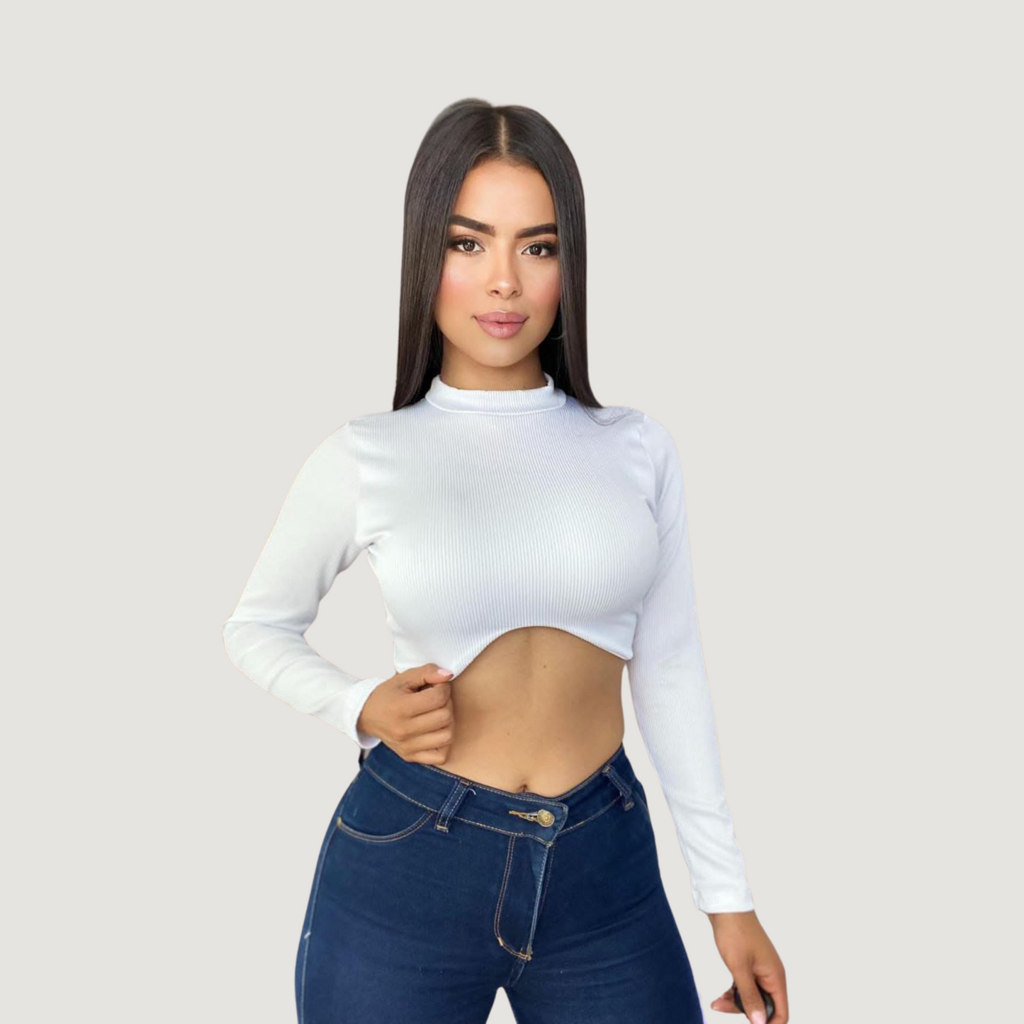 Ribbed Backless Long Sleeve Top