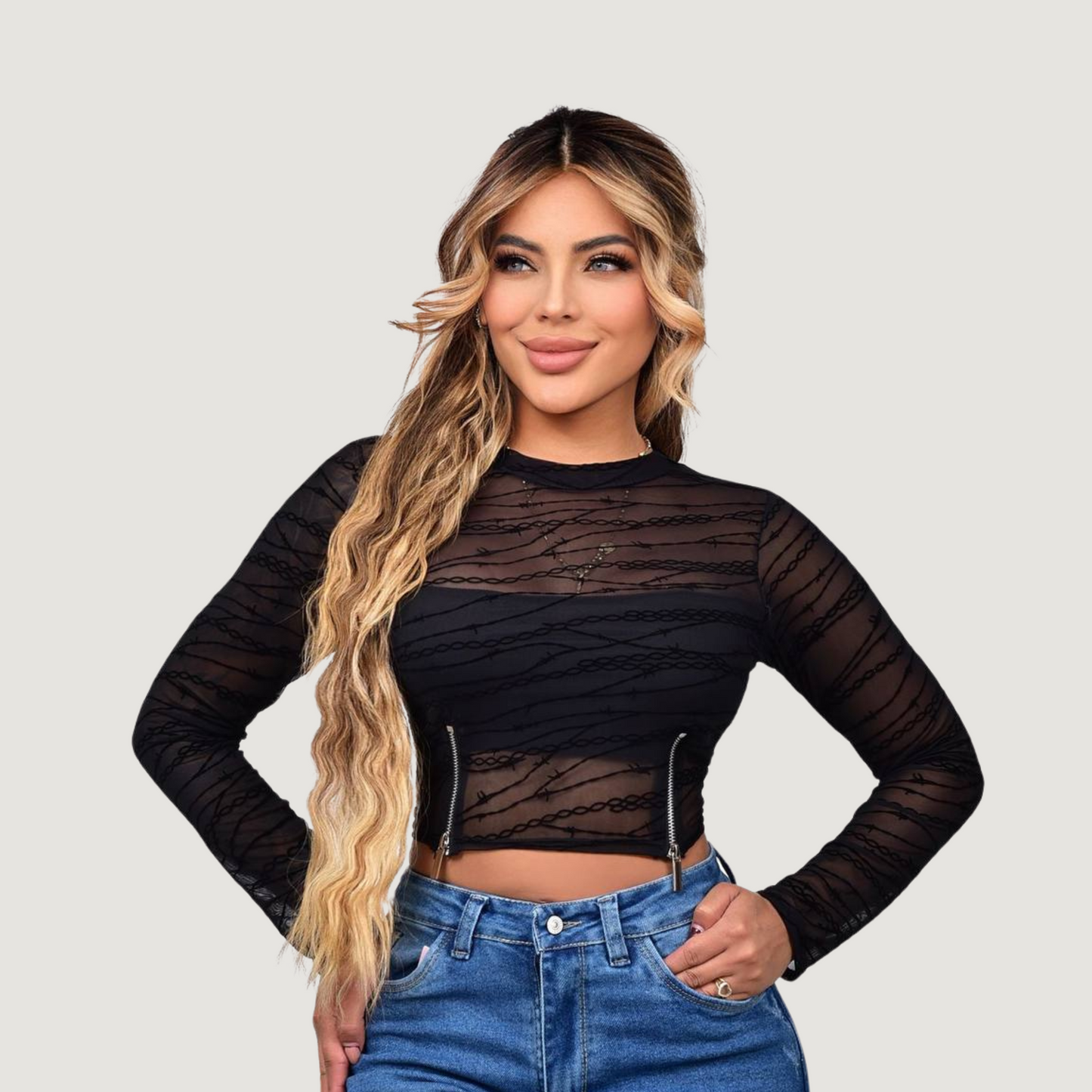 Long Sleeve Crop with Zippers