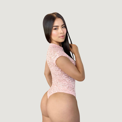 Women's Lace Bodysuit Top - Zipper Detail..