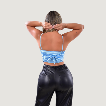 Silk Crop Top with Straight Neckline