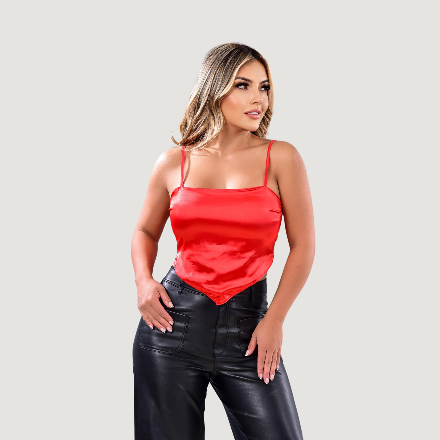 Silk Crop Top with Straight Neckline