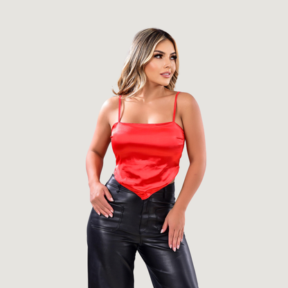 Silk Crop Top with Straight Neckline