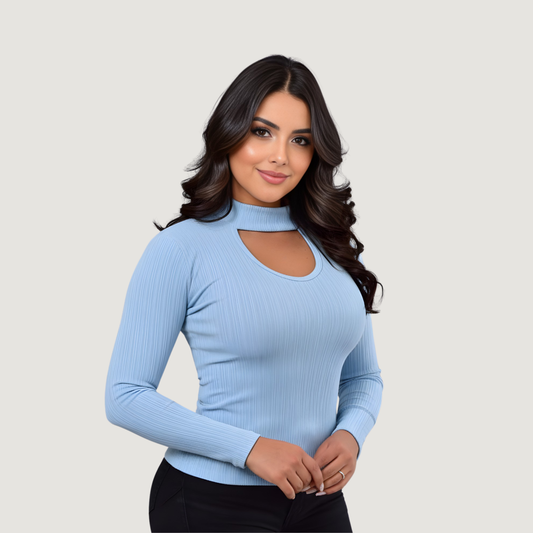 Chic Moc-Neck Keyhole Top