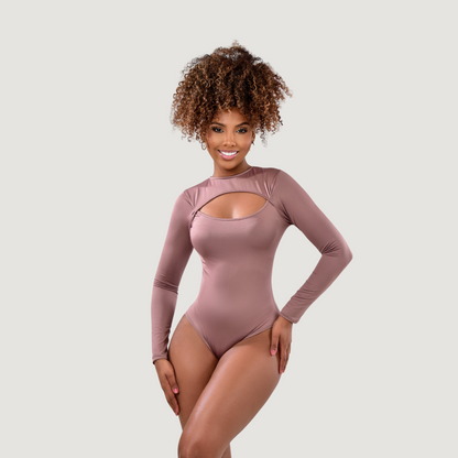 Cutout Bodysuit - Oval Neck Long Sleeve