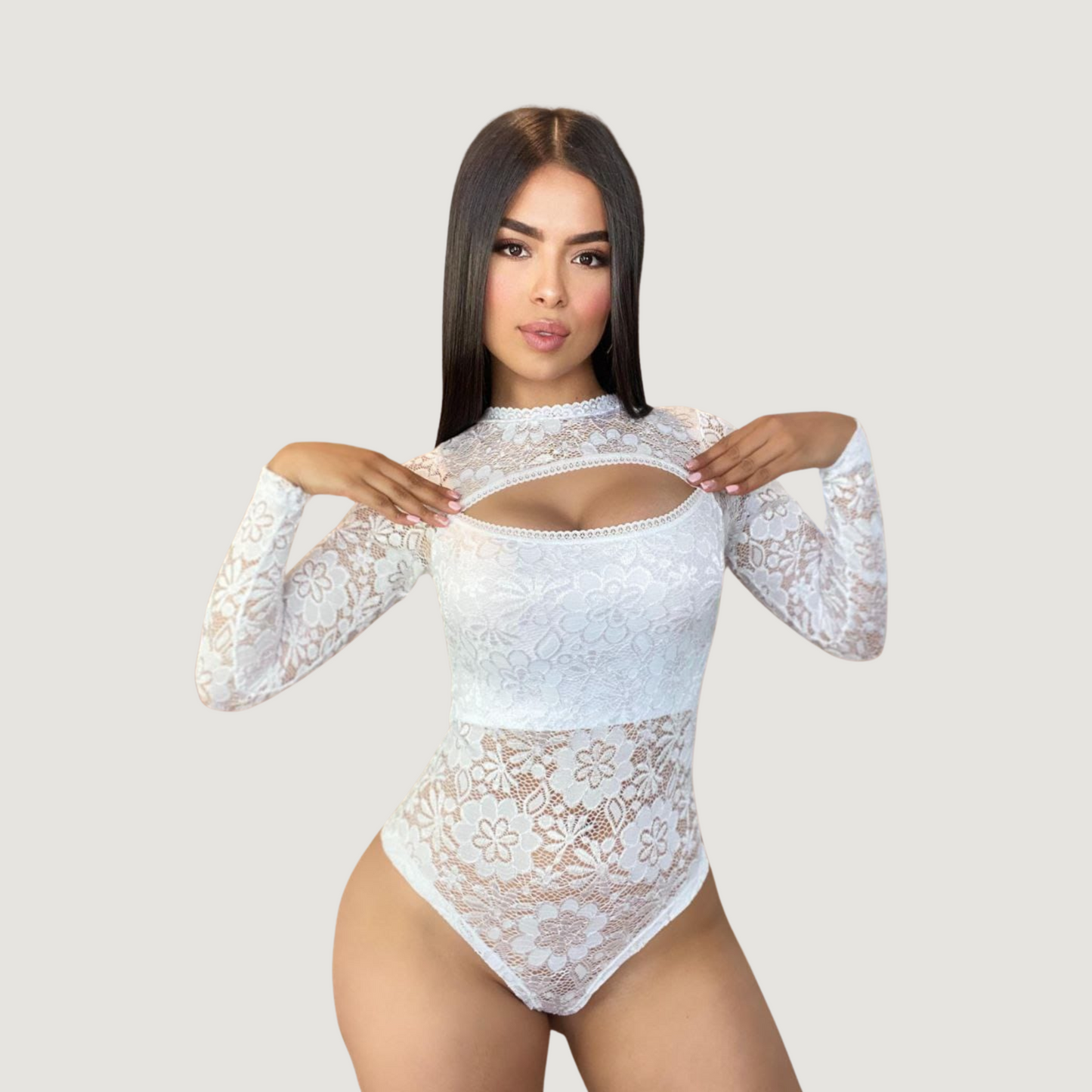 Feminine Sheer Lace Bodysuit..