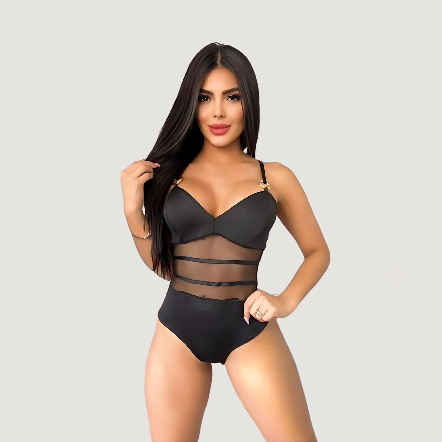 Sheer Mesh Bodysuit with Metallic Touch