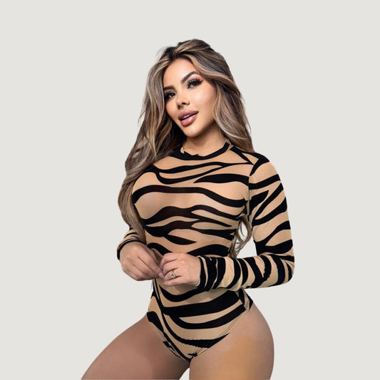 Body de malla de leopardo con textura de terciopelo