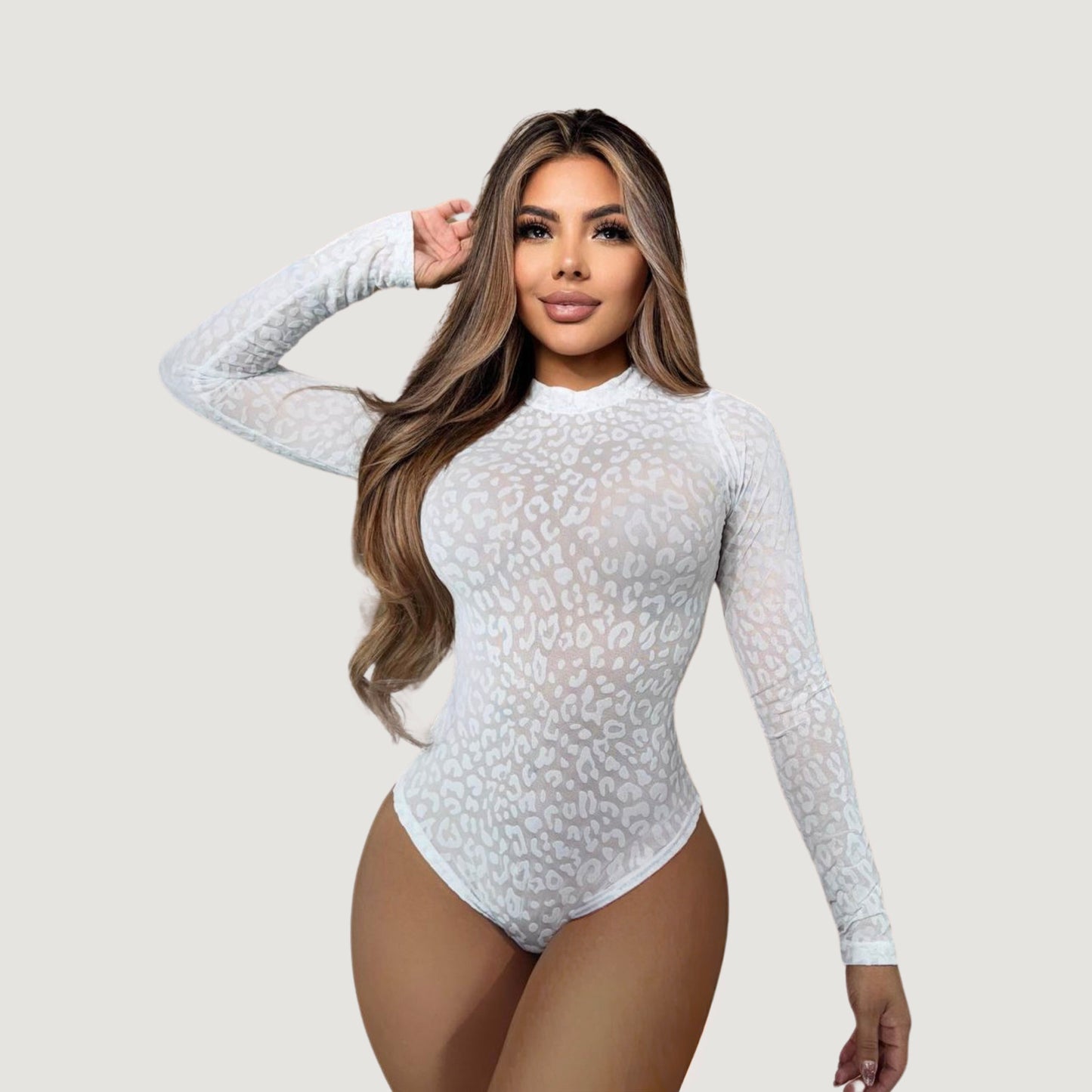 Body de malla de leopardo con textura de terciopelo