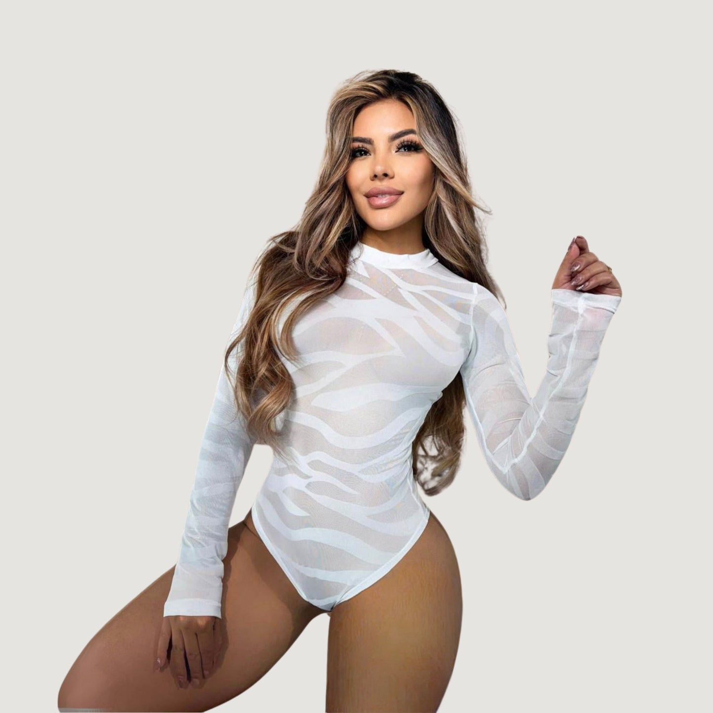 Body de malla de leopardo con textura de terciopelo