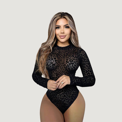 Body de malla de leopardo con textura de terciopelo