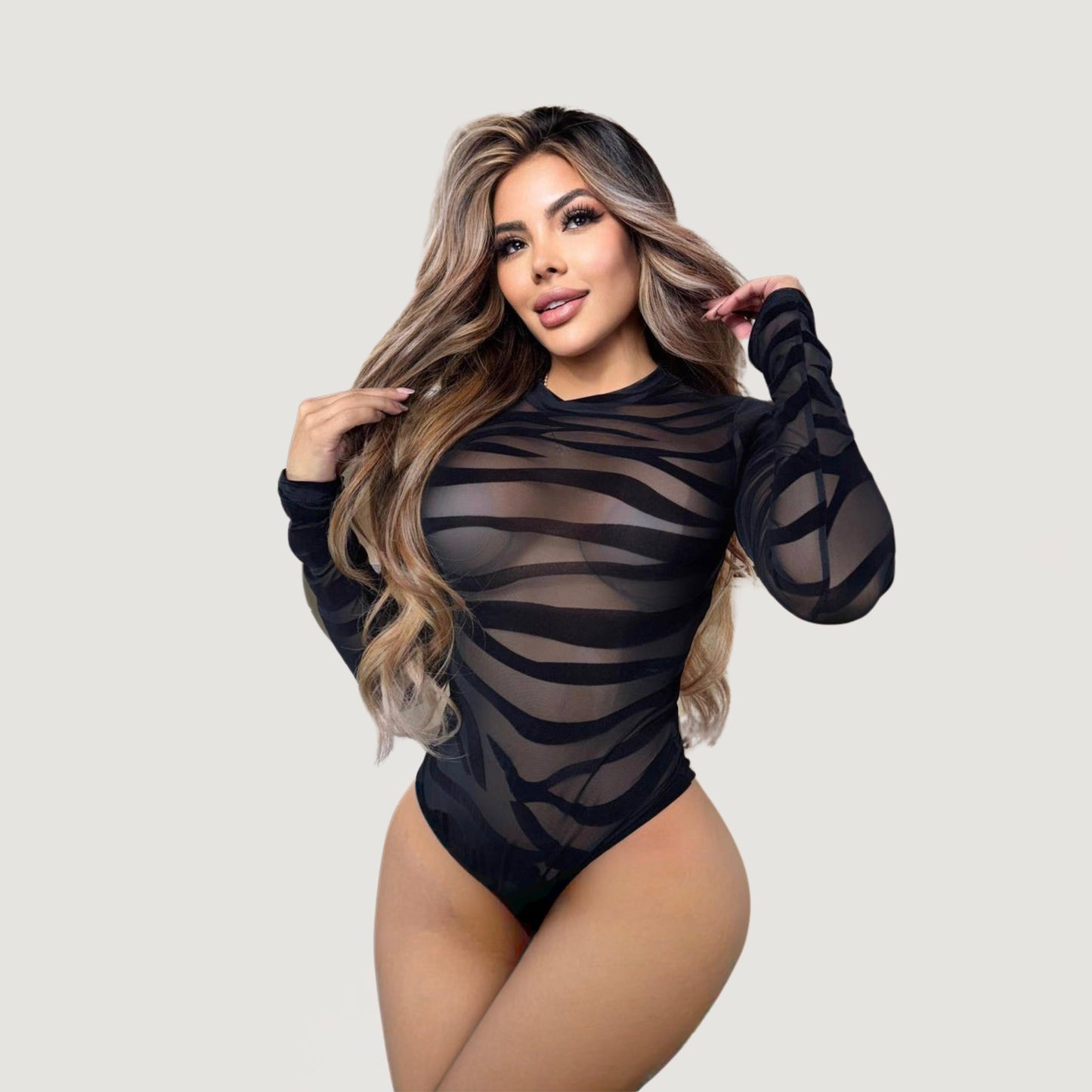 Body de malla de leopardo con textura de terciopelo