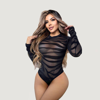 Body de malla de leopardo con textura de terciopelo