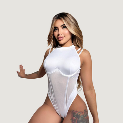 Textured Mesh Sleeveless Bodysuit