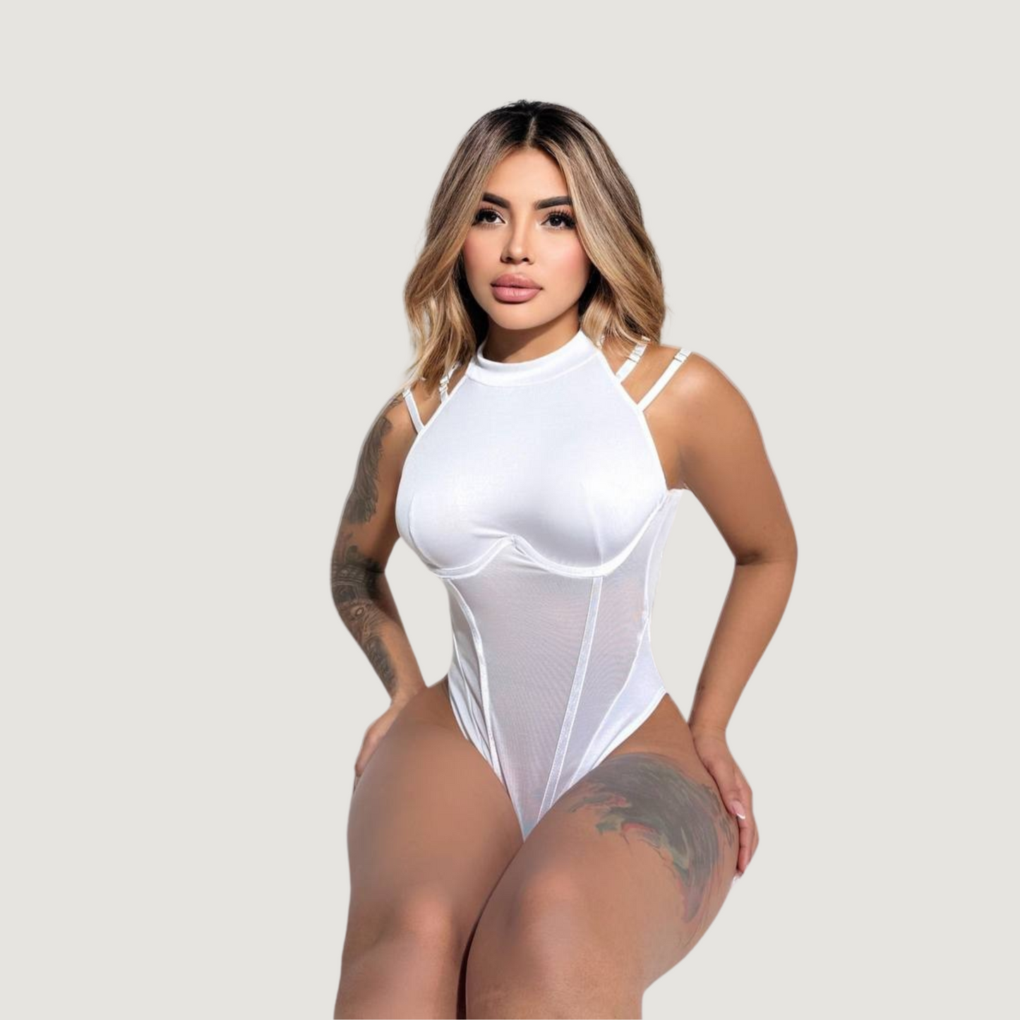 Textured Mesh Sleeveless Bodysuit