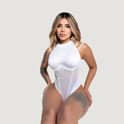 Textured Mesh Sleeveless Bodysuit