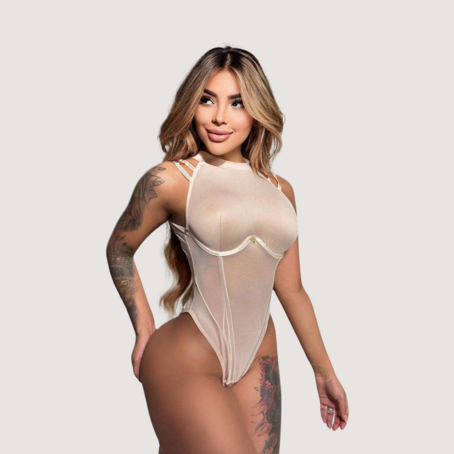 Textured Mesh Sleeveless Bodysuit