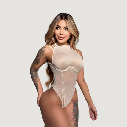 Textured Mesh Sleeveless Bodysuit