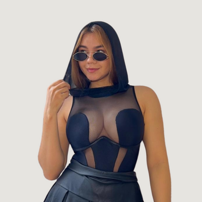 Hooded Mesh Bodysuit for Women
