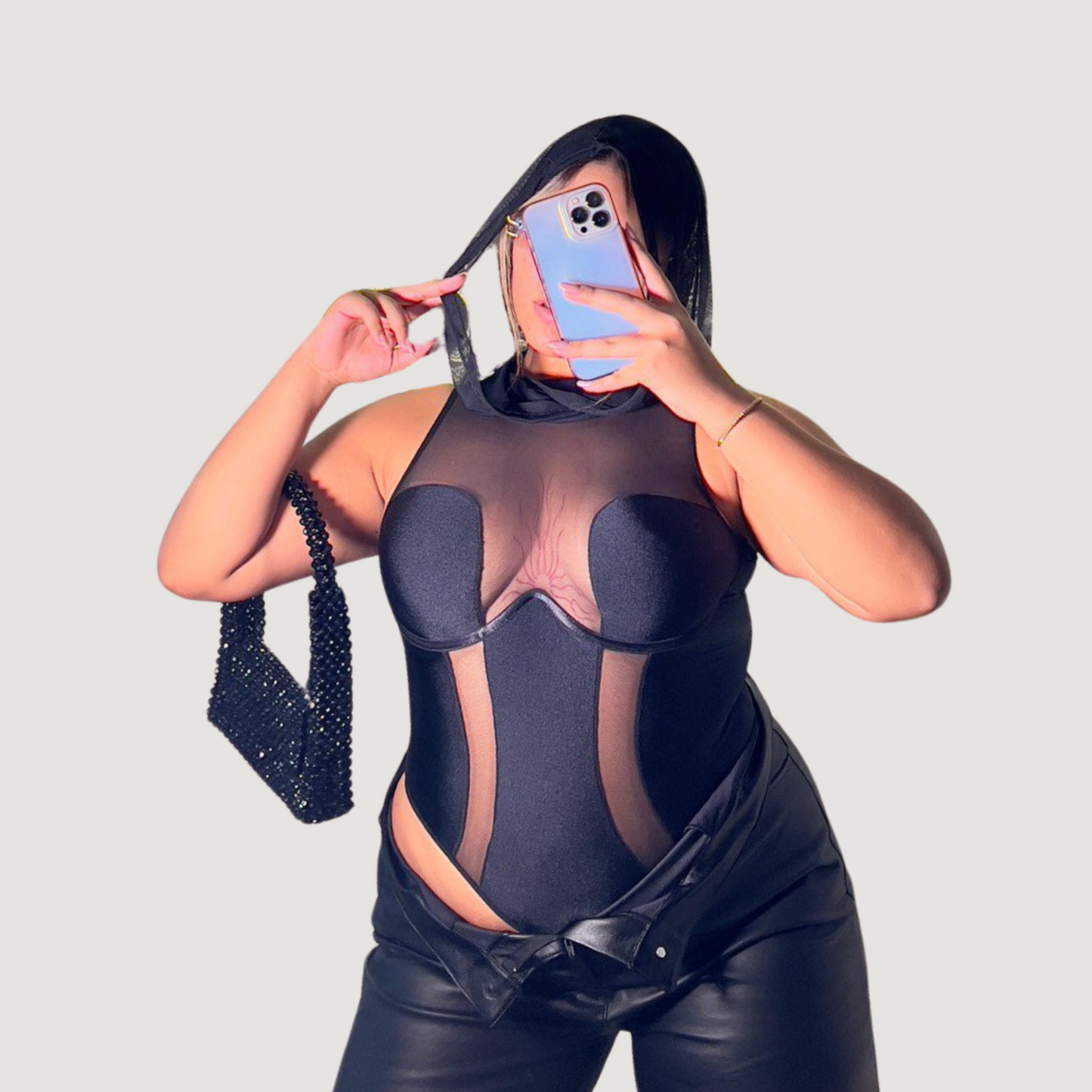 Hooded Mesh Bodysuit for Women