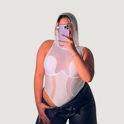 Hooded Mesh Bodysuit for Women