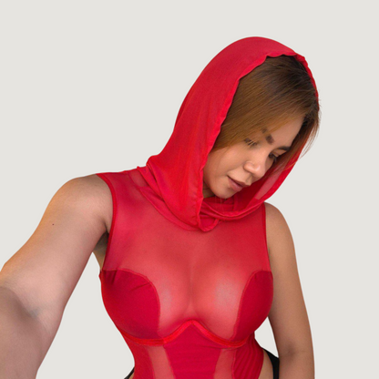 Hooded Mesh Bodysuit for Women