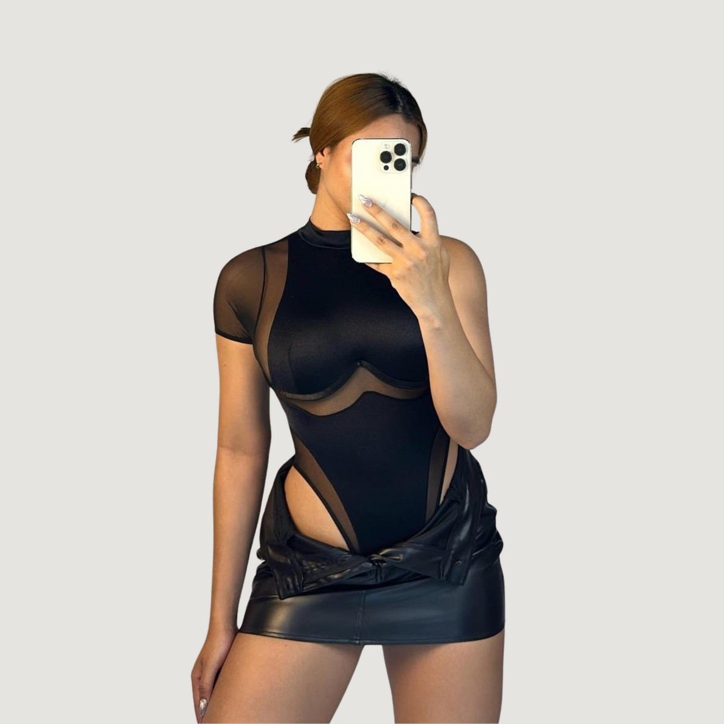 Mock Neck Asymmetric Bodysuit