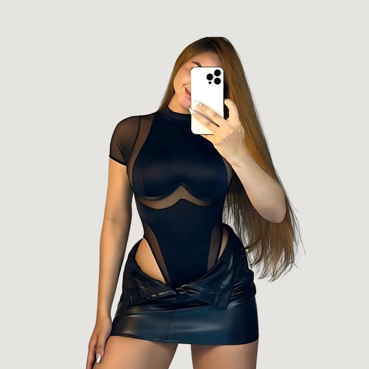 Mock Neck Asymmetric Bodysuit