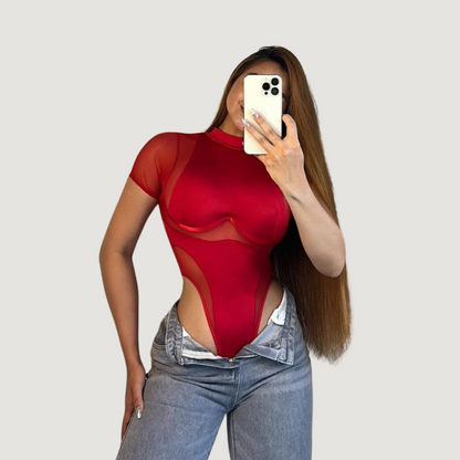 Mock Neck Asymmetric Bodysuit