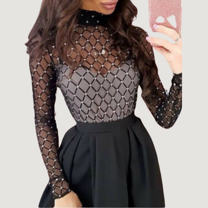 Sparkling Mesh Long Sleeve Bodysuit
